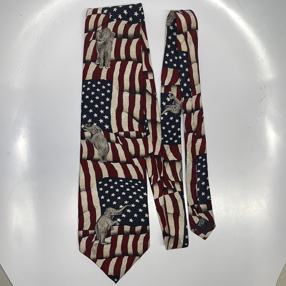 Tango Max Raab Americana It’s Party Time Republican Elephant Silk Men’s Neck Tie - Picture 1 of 3